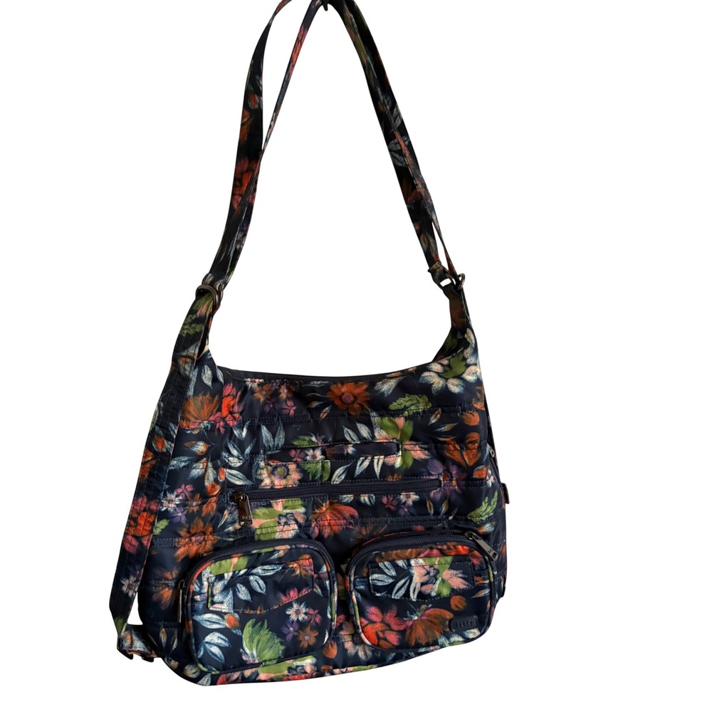 Lug Zipliner Dark Floral Crossbody Bag Travel Organizer Multi Pocket Boho Purse - Picture 2 of 6